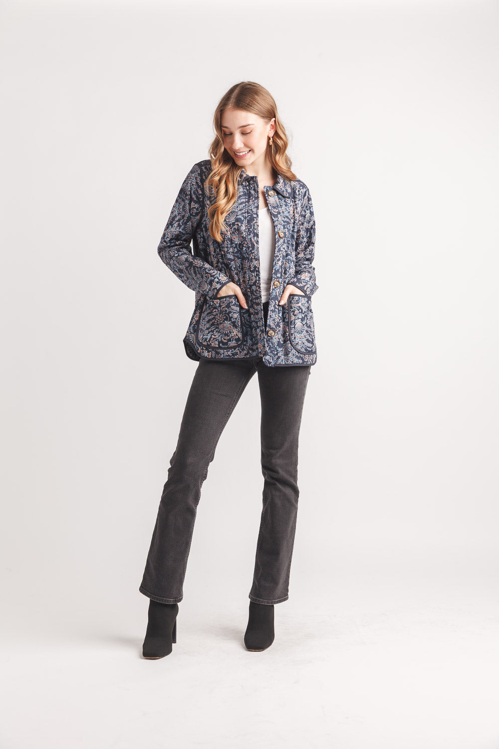 Floral Quilted Jacket w/ Pockets
