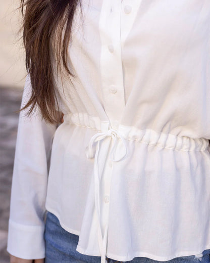 Linen Button Up Day Shirt in Soft White