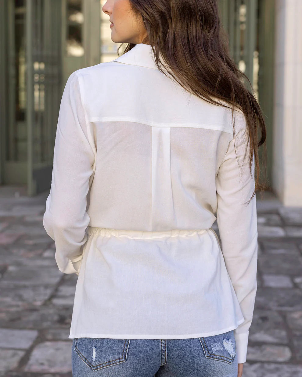 Linen Button Up Day Shirt in Soft White