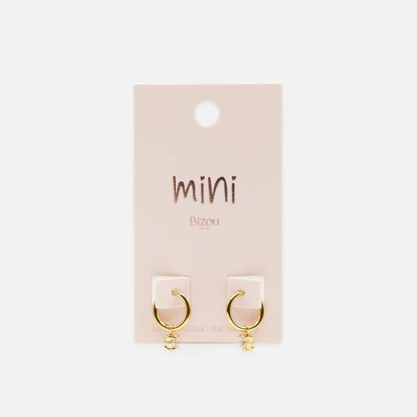 Mini Gold Huggie Earrings with Removable 4mm Cubic Zirconia in Stainless Steel