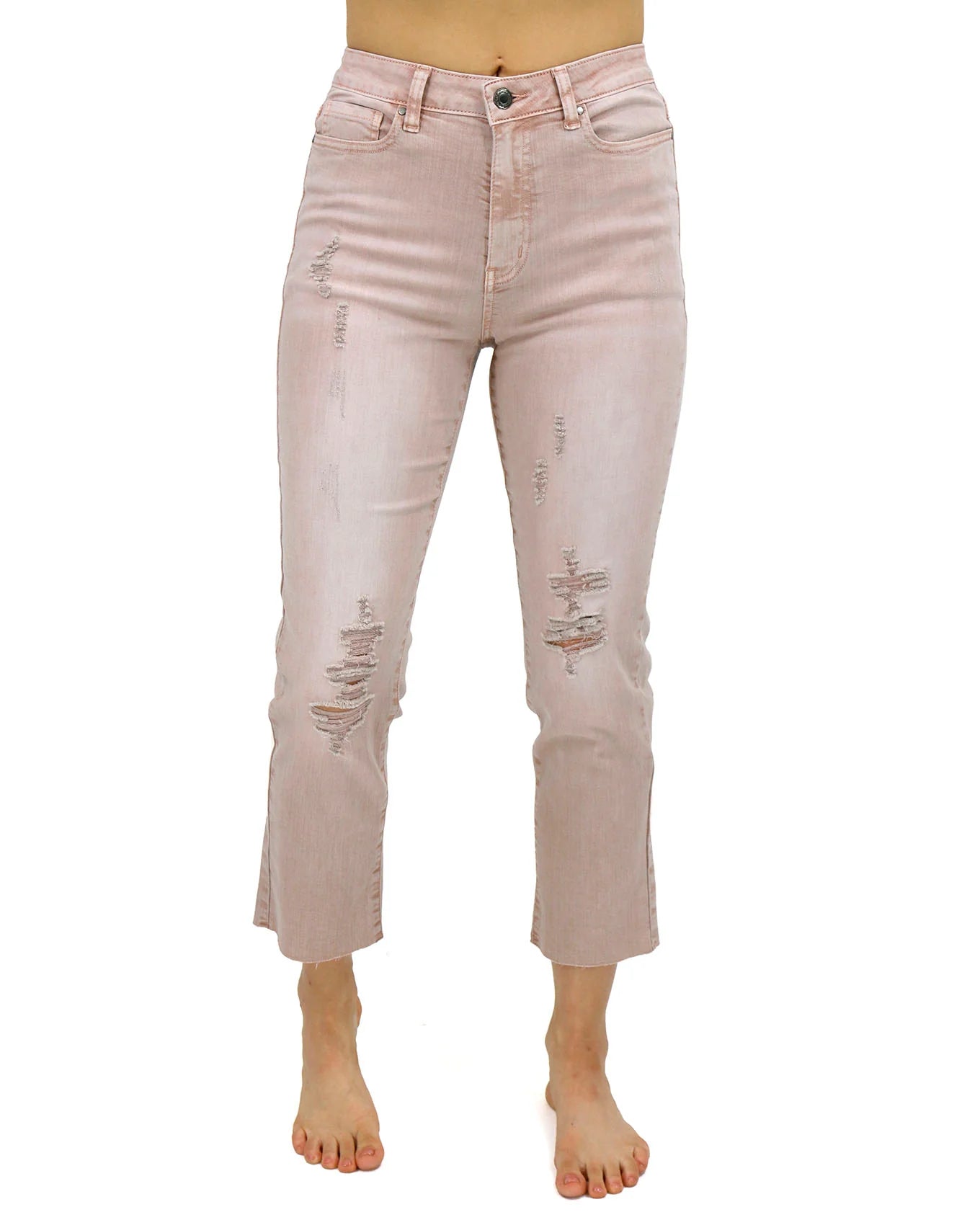 Mel's Fave Distressed Cropped Straight Legged Coloured Denim in Blush SALE