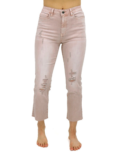 Mel's Fave Distressed Cropped Straight Legged Coloured Denim in Blush SALE