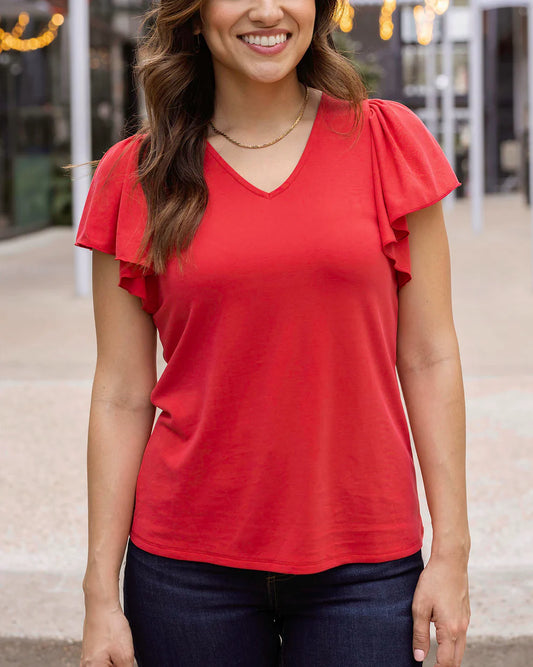 Modal Flutter Sleeve Top in Cherry SALE