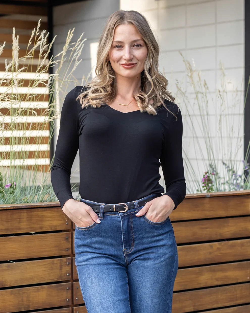 Modal V-Neck Long Sleeve Top-SALE