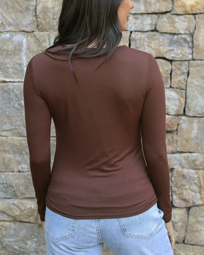 Modal V-Neck Long Sleeve Top-SALE