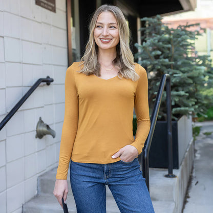 Modal V-Neck Long Sleeve Top-SALE