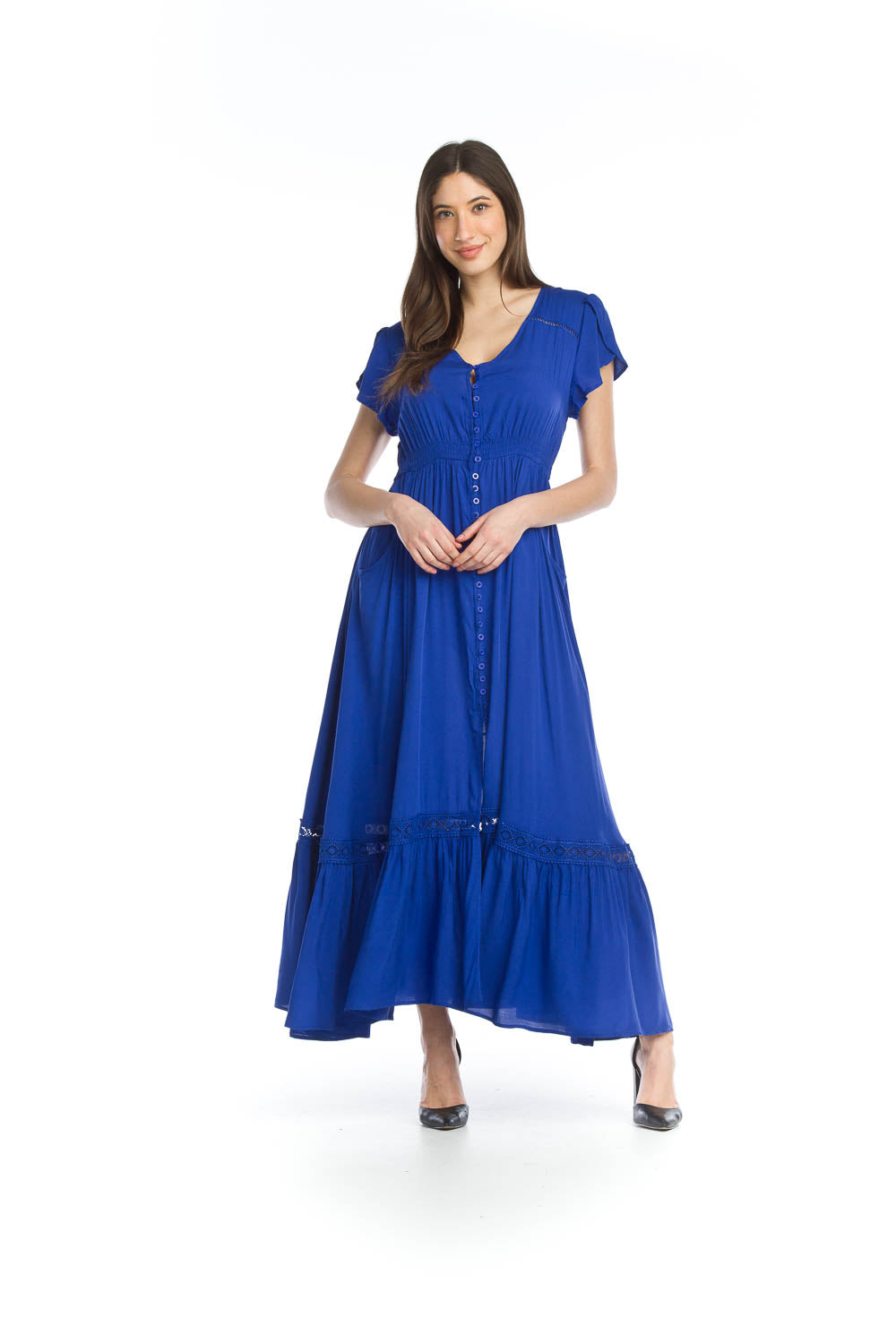 Button Front Maxi Dress with Pockets
