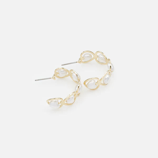 Gold half-circle earrings with heart-shaped pearls