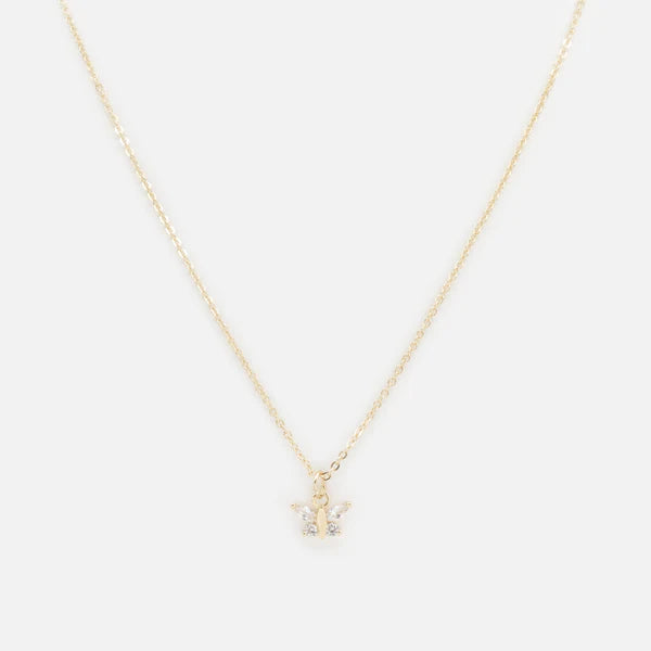 Gold Tone Small Butterfly Charm Necklace with Cubic Zirconia