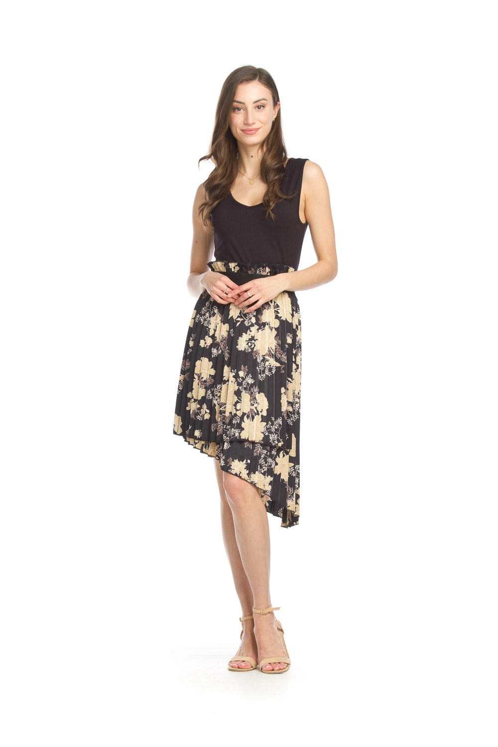 Floral Satin Pleated Assymetric Skirt SALE