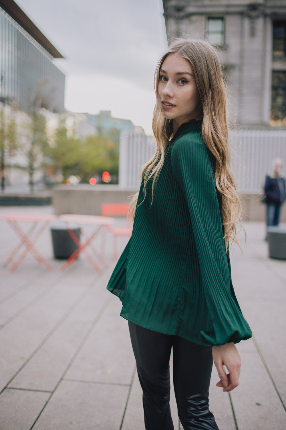 Permanent Pleated Long Sleeve Blouse