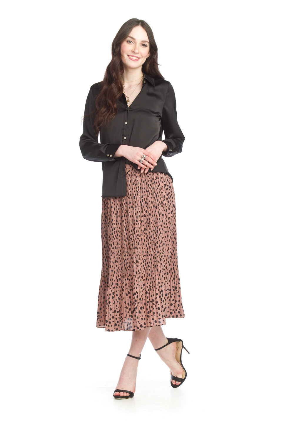 Satin Look Collared Button Front Blouse