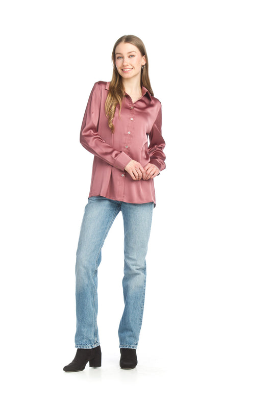 Satin Look Collared Button Front Blouse