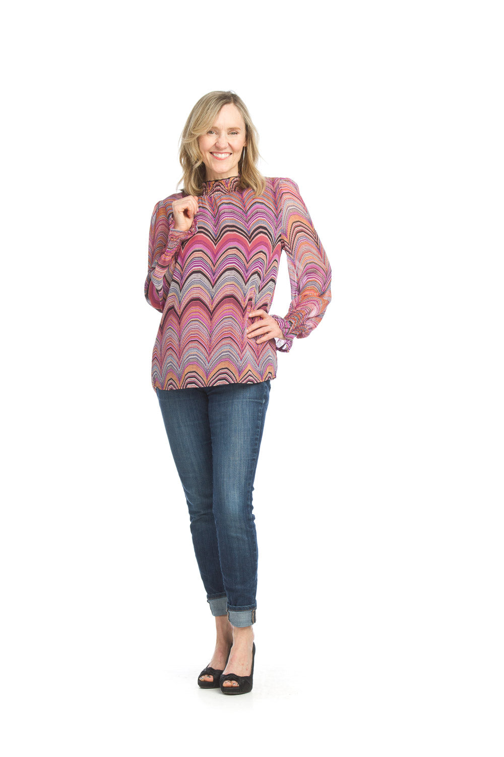 Mock Neck Ruffle Trim Blouse-SALE