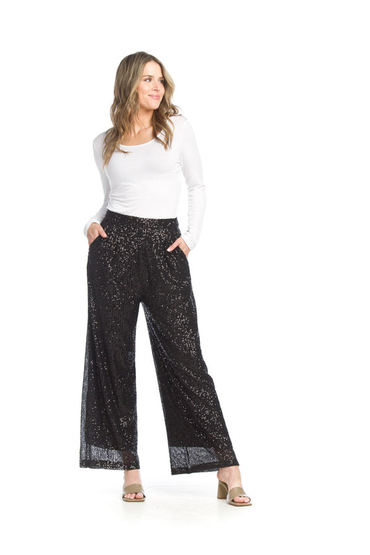 Sequin Wide Leg Pant With Side Zipper