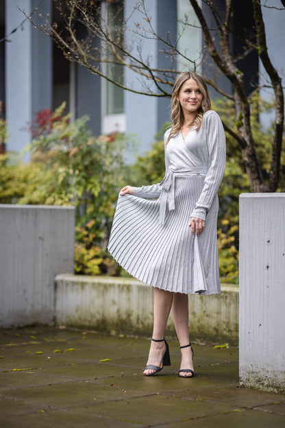 Long Sleeve Sparkle Sweater Dress Silver SALE