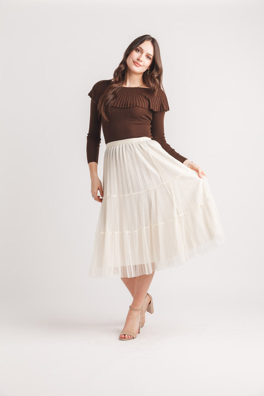 Tiered Pleated Tulle Skirt