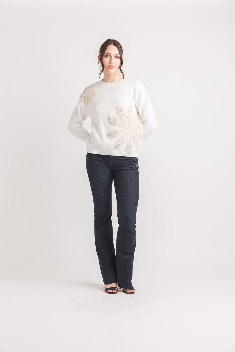 Crochet Floral Applique Sweater