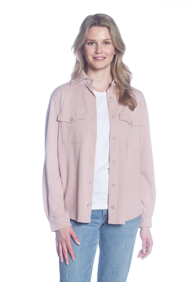 Long Sleeve Button-Up Fleece Shirt Jacket with Chest Pockets