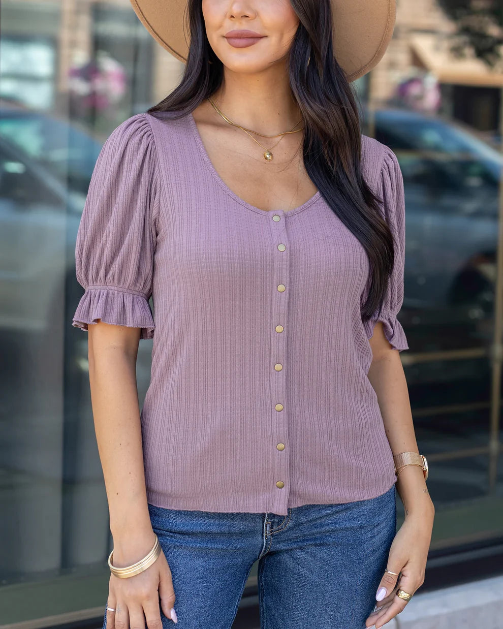 Scoop Neck Puff Sleeve Top