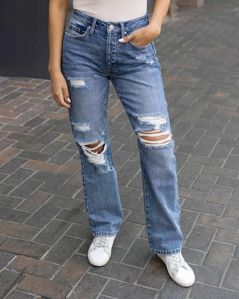 Stretch Mix 90's Jeans in Mid-Wash