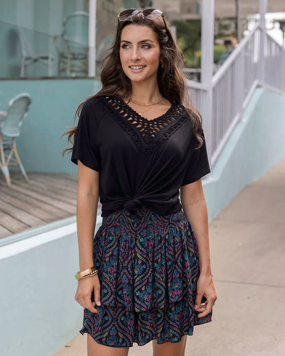 Summer Tiered Skort in Black Damask SALE