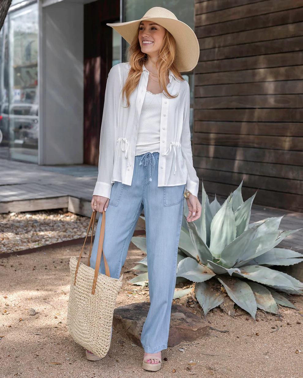 Linen Button Up Day Shirt in Soft White