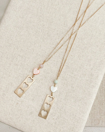 Stone with Shell & Heart Bar Necklace 244072