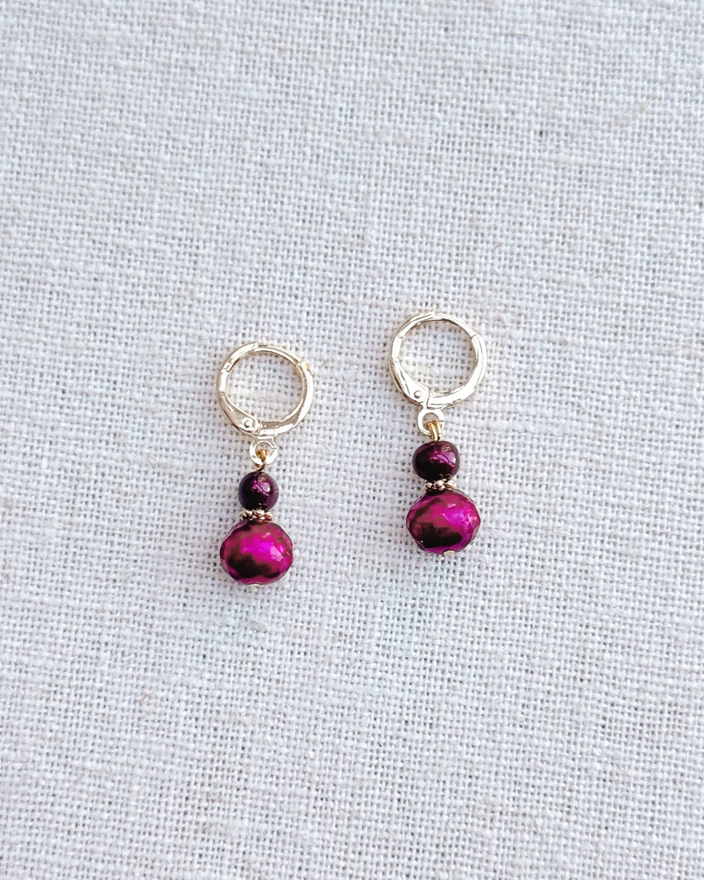 Jewel Tone Freshwater Pearl Gold Huggie Hoop Earrings