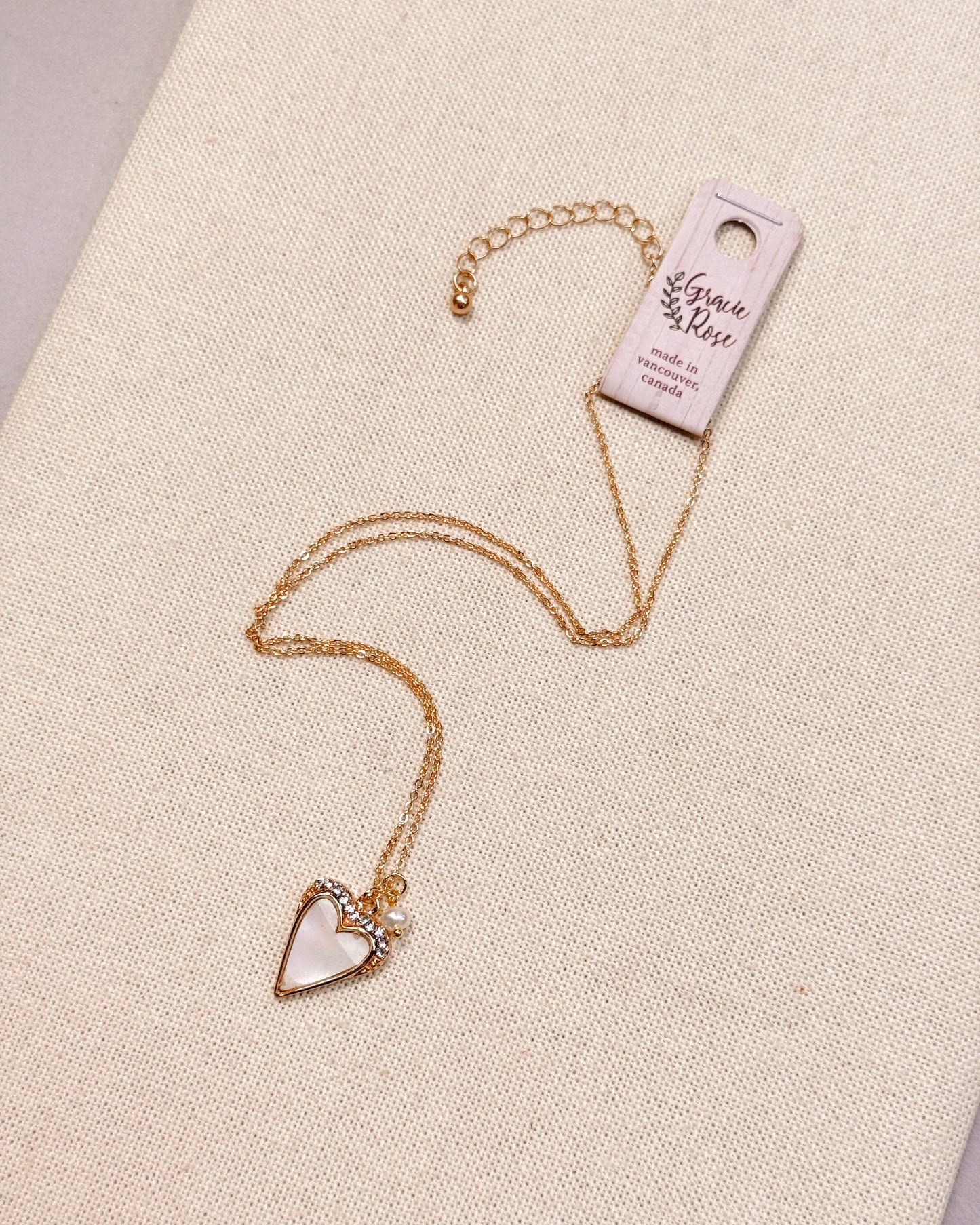 Mother of Pearl Rhinestone Heart Outline Necklace 247328