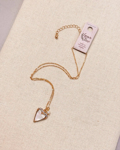 Mother of Pearl Rhinestone Heart Outline Necklace 247328