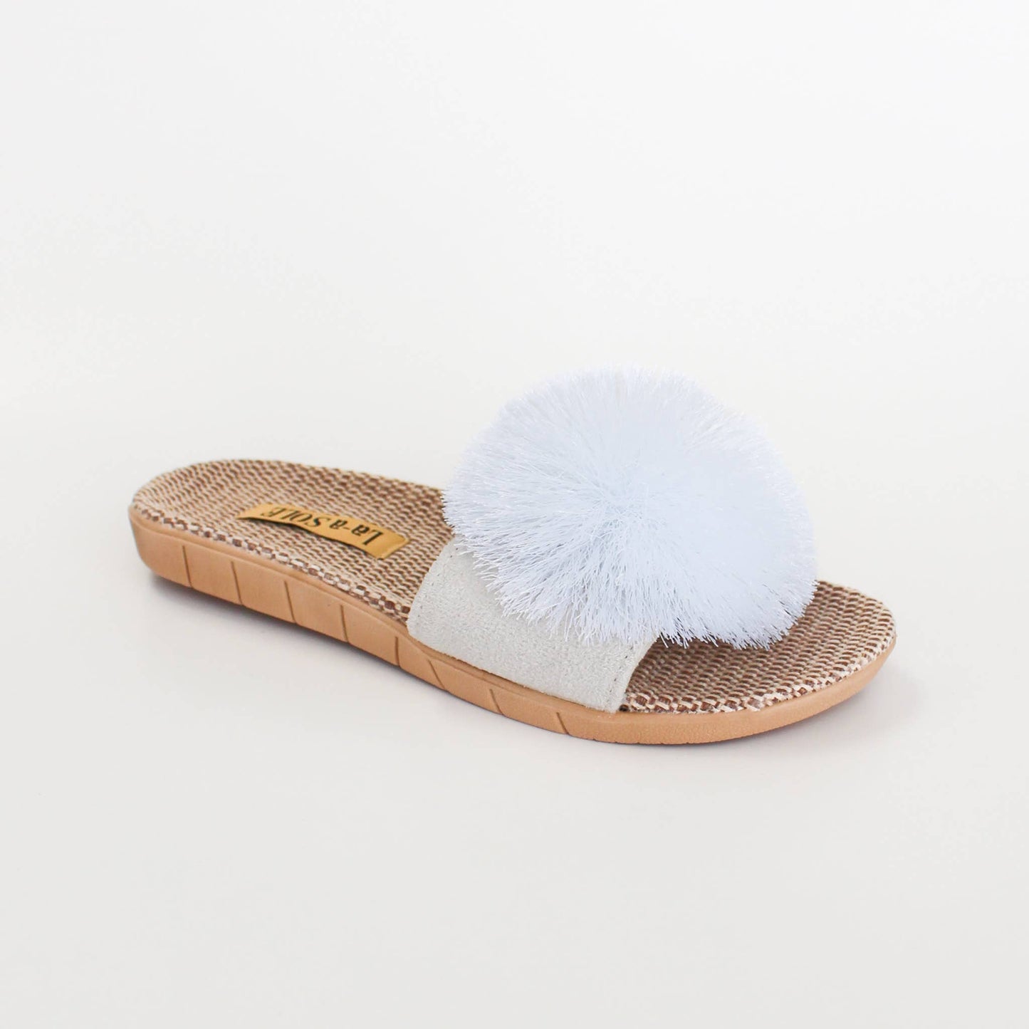 Pom Pom Slides – White | Women’s Slip-On Summer Sandals