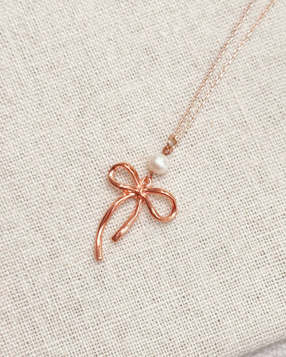 Bow Pearl Pendant Necklace – Gold, Rose Gold & Silver 83377