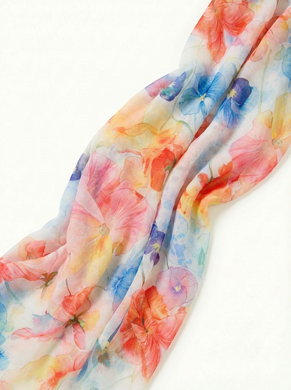 Flora - Orange Spring/Summer Watercolor Lightweight Scarf