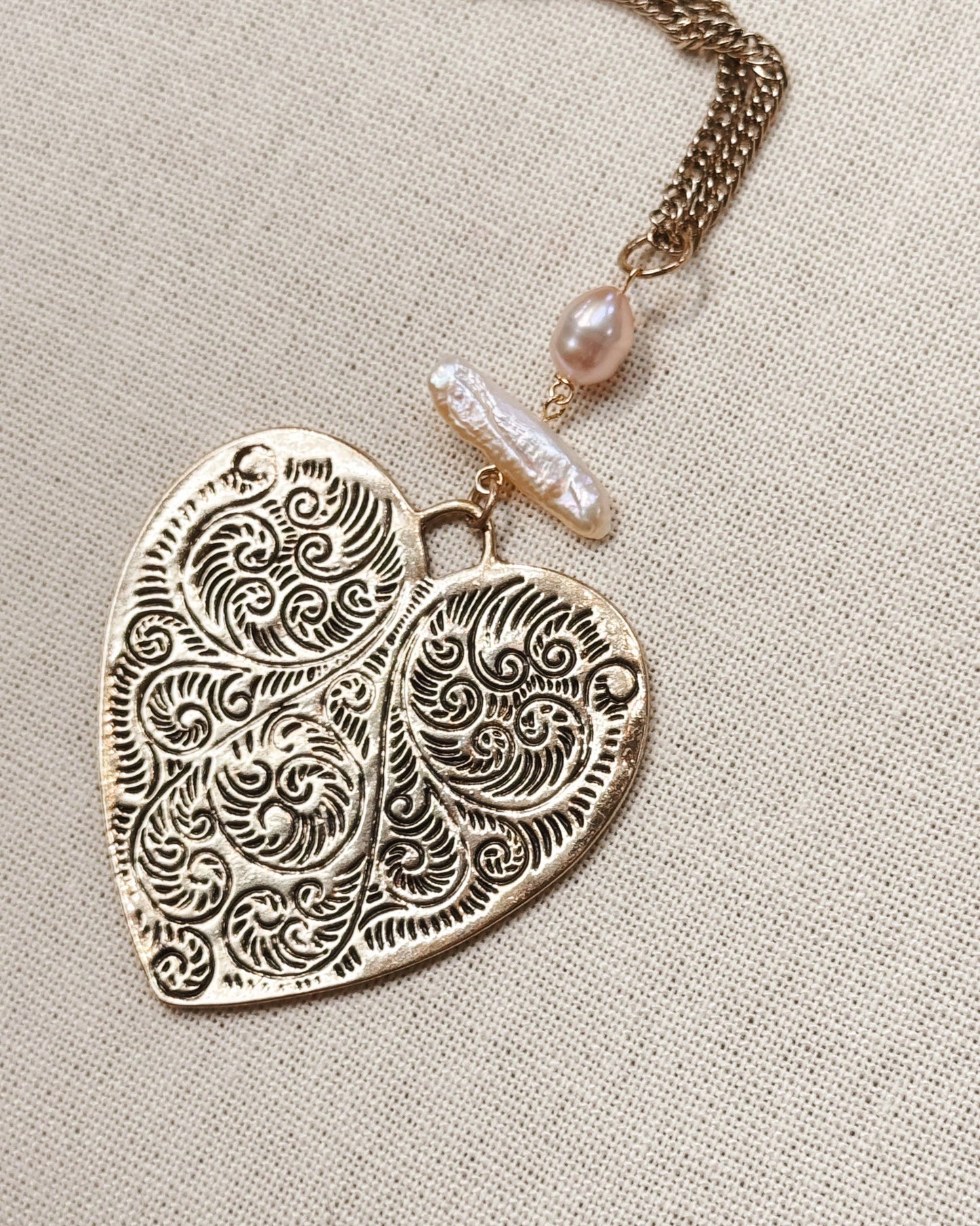 Keshi Pearl Large Heart Pendant Necklace
