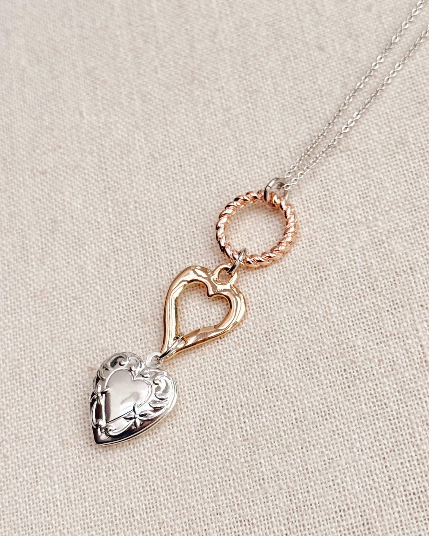Mixed Metals Heart Locket Pendant Necklace