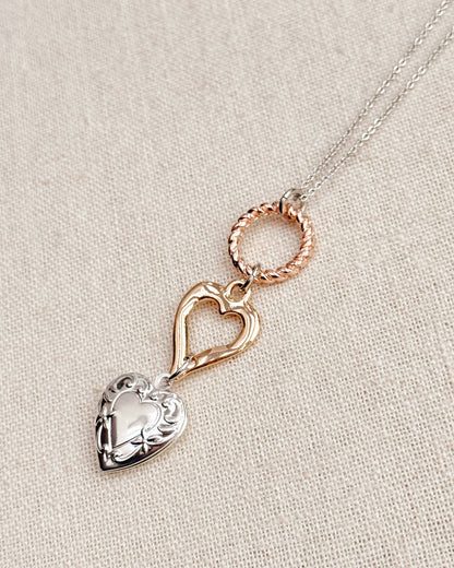 Mixed Metals Heart Locket Pendant Necklace