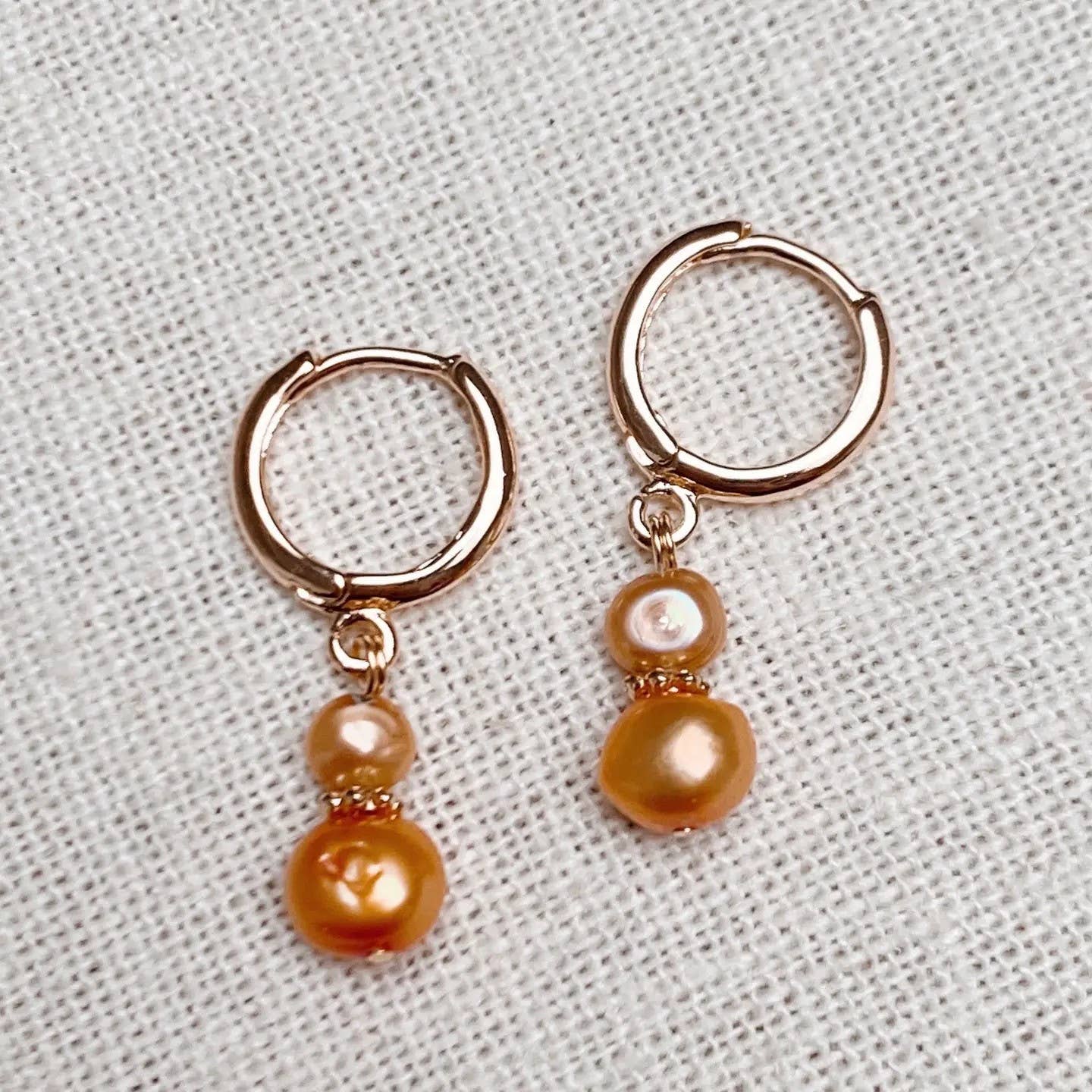 Jewel Tone Freshwater Pearl Gold Huggie Hoop Earrings
