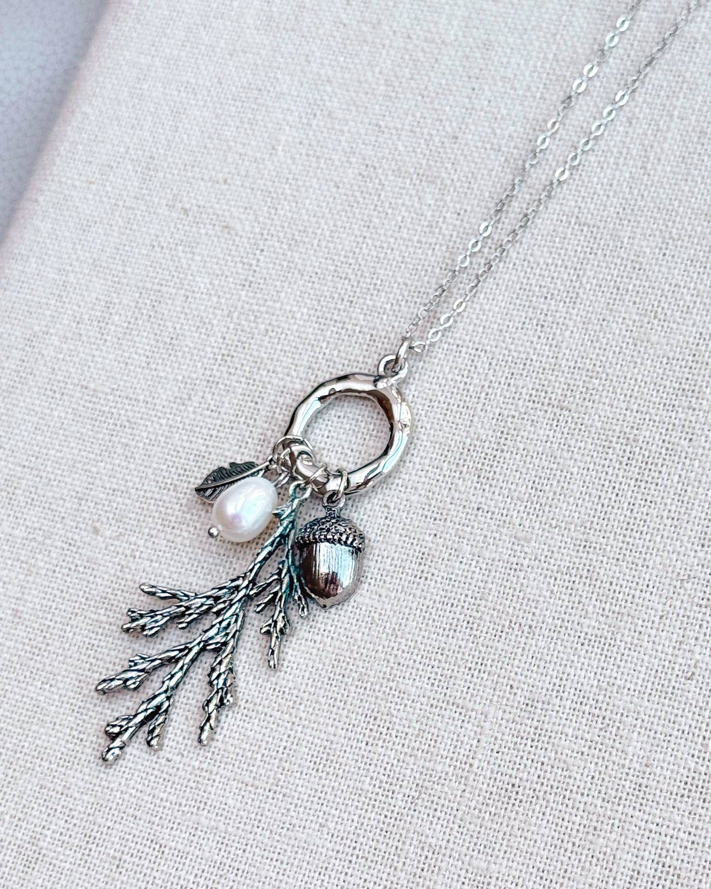 Silver Freshwater Pearl Cypress Branch Necklace