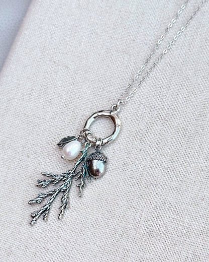 Silver Freshwater Pearl Cypress Branch Necklace