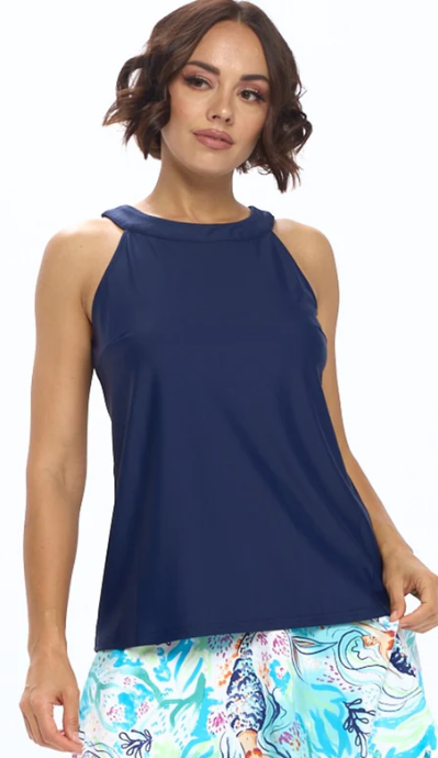 Adison Sleeveless Yoke Top-Light Navy