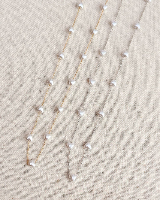 Faux Pearl Hearts Link Chain Necklace 87824