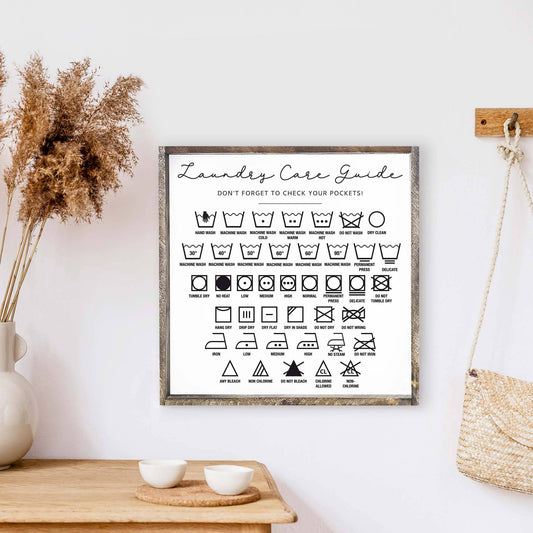 Laundry Symbols Care Guide Wood Sign: Espresso