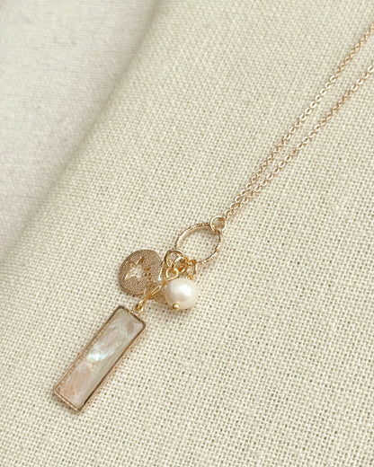 Gold Mother of Pearl Bar Pendant Necklace