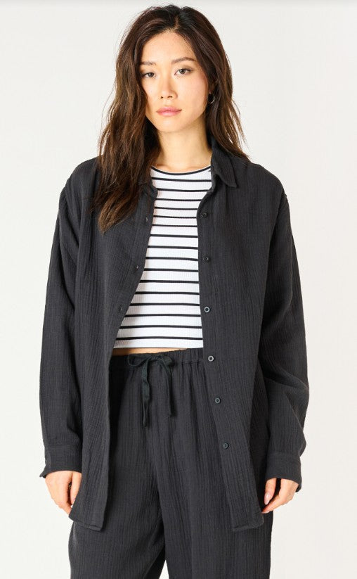 Long Sleeved Textured Button Up Blouse