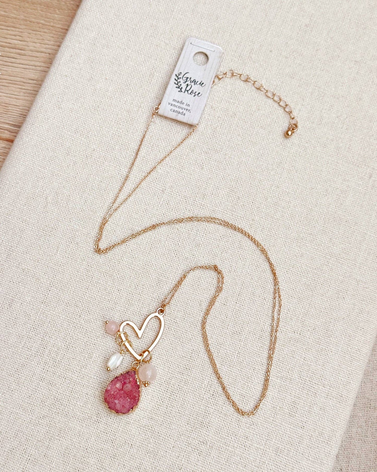 Colorful Druzy Quartz Cluster Heart Pendant Necklace 80330