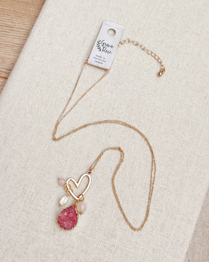 Colorful Druzy Quartz Cluster Heart Pendant Necklace 80330