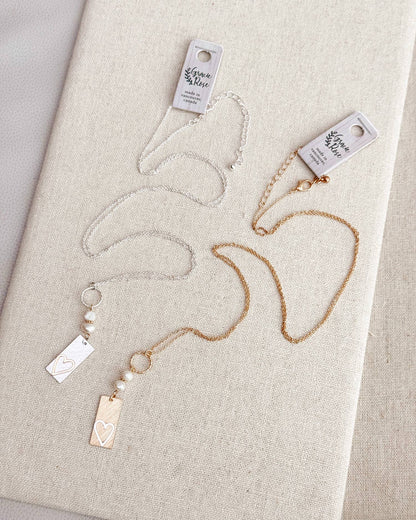 Two Tone Gold & Silver Pearl Heart Tag Necklace 245488