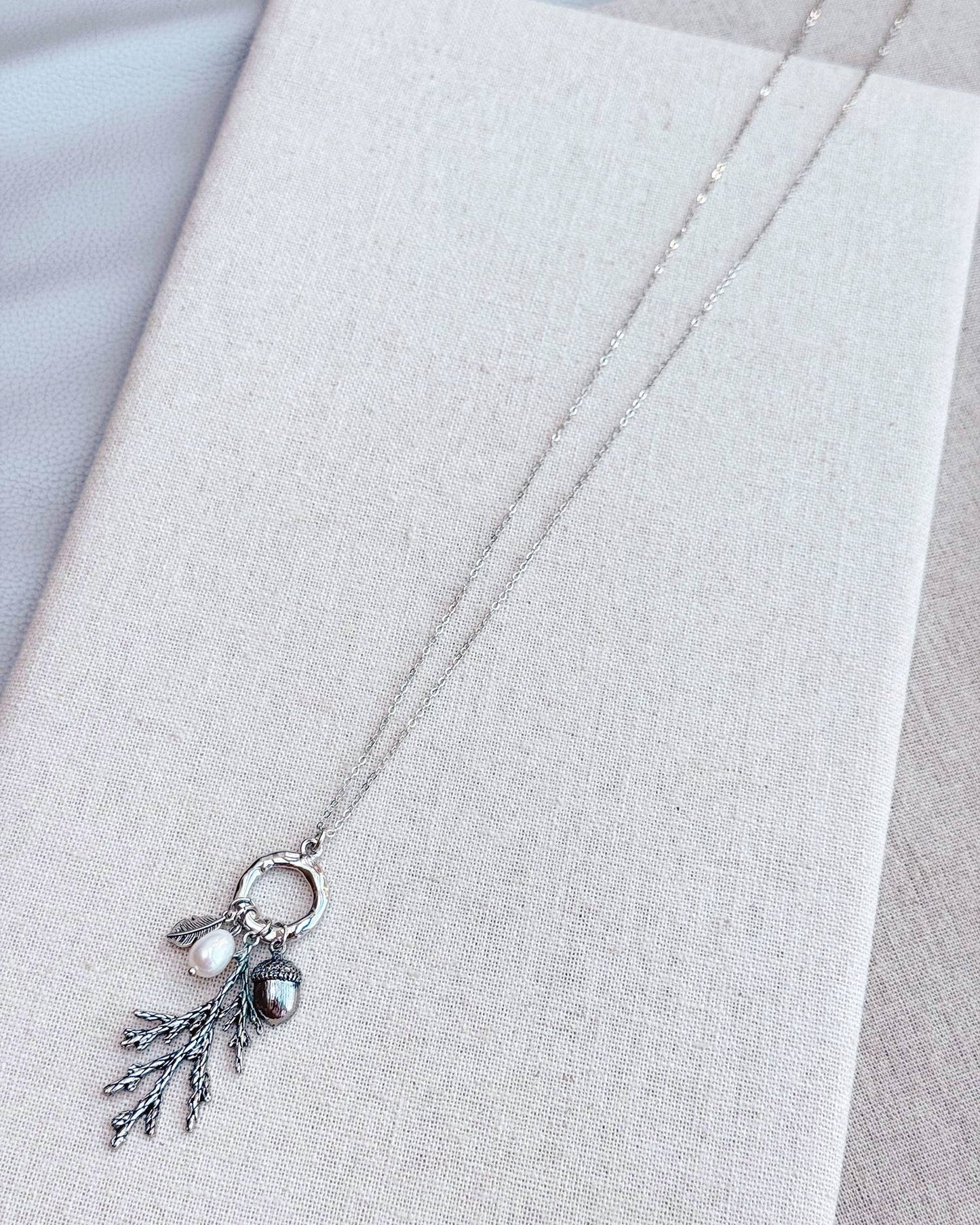 Silver Freshwater Pearl Cypress Branch Necklace
