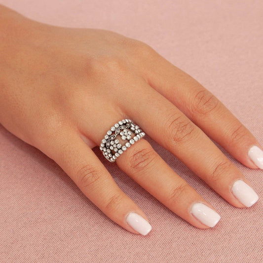 La-a SOLE - Oxidized Silver w/ CZ Stretch Ring